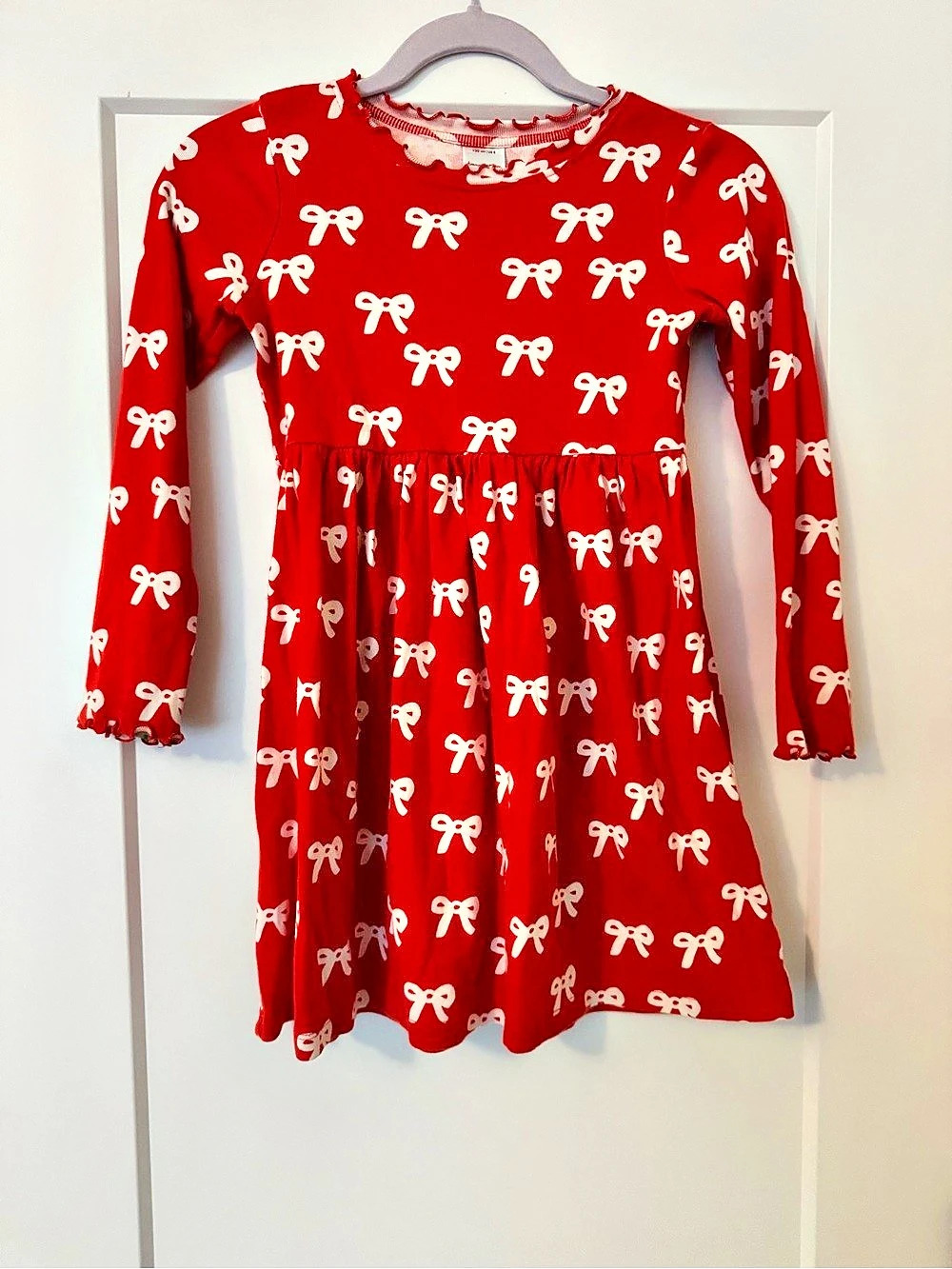 Hanna Andersson Long Sleeve Bow Print Skater Dress Red & White Size 8